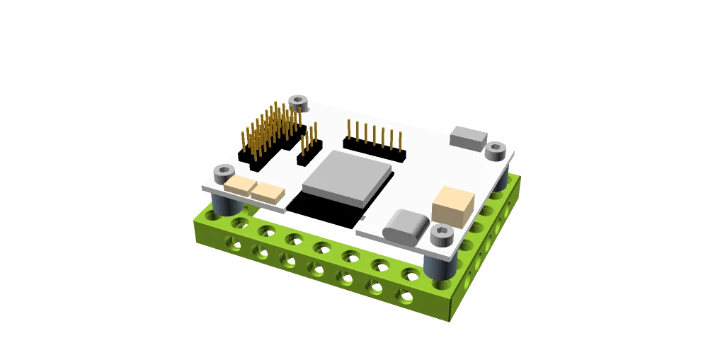 Render ESP32-S3 Robotic Board připevněný k rámu ze stavebnice BitBeam