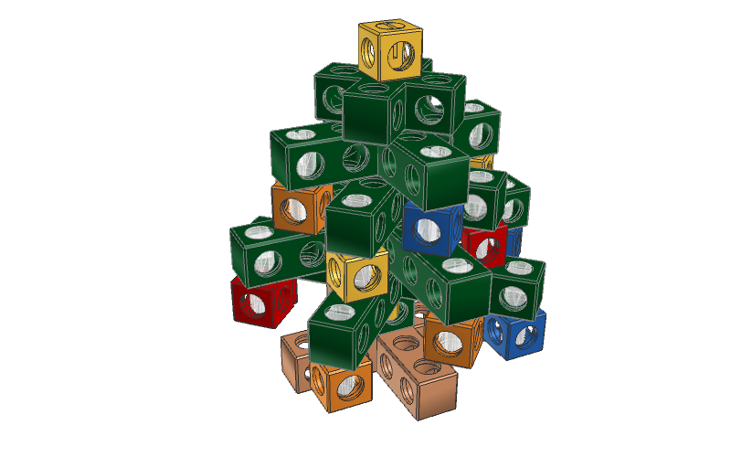 Render Vánoční verze stromečku postaveného ze stavebnice BitBeam.