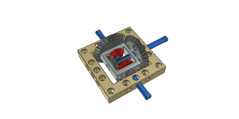 Render diferenciálového převodu ze stavebnice BitBeam.