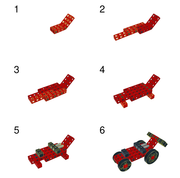 Rendered assembly instructions for the MINI formula from the BitBeam kit.